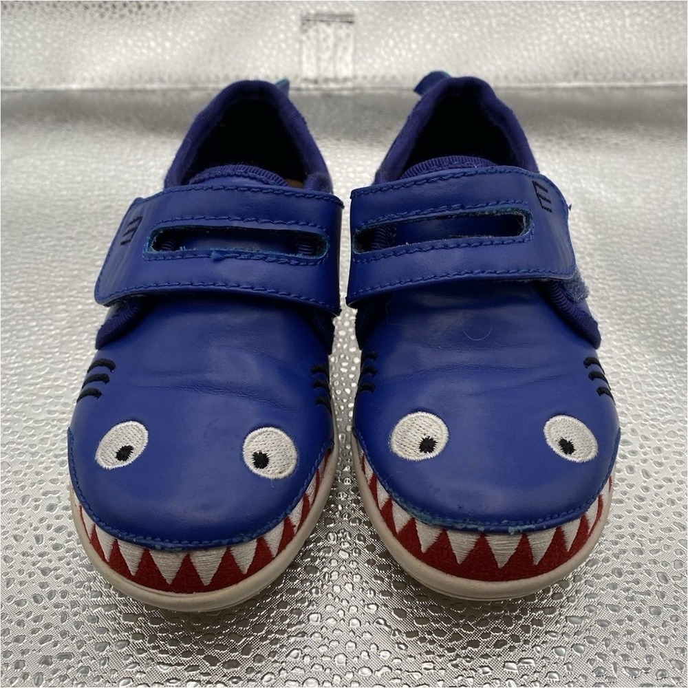 EMU Australia Shark Kids‎ Blue Sneakers Hook & Loop Size 8 Shark Face Tail Teeth